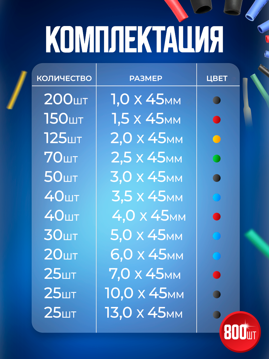 Набор термоусадочных трубок 800 штук — фото 1