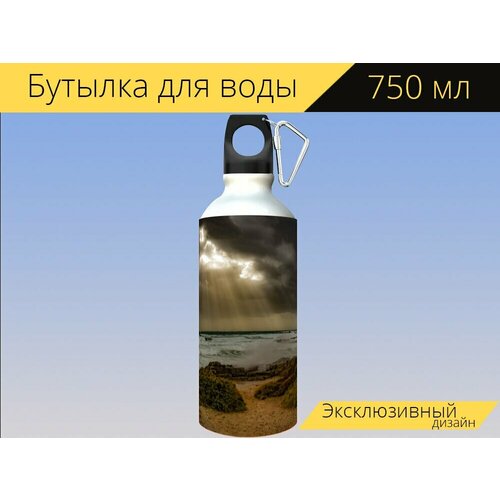 фото Бутылка фляга для воды "пляж, морской берег, море" 750 мл. с карабином и принтом lotsprints
