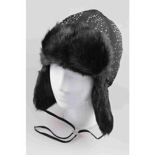 фото Шапка ушанка стразы, размер 56-58, черный шапка-сиб