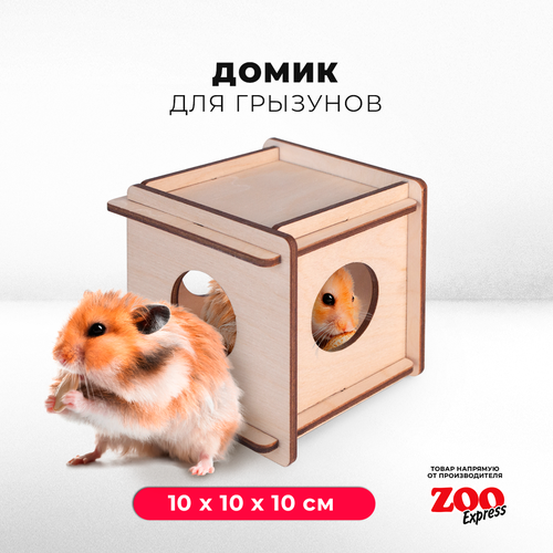 Домик ZOOexpress кубик для грызунов, хомяков, крыс и мышей, деревянный, 10х10х10 см