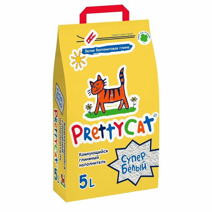 Наполнитель для кошачьего туалета PrettyCat Cупер белый, бентонитовый, комкующийся 5 л/4,2 кг