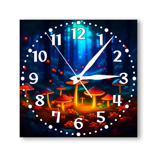 Деревянные настенные часы с УФ принтом 28см, бесшумные кварцевые интерьерные часы без стекла, открытые стрелки, волшебный лес