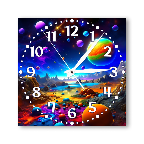 Деревянные настенные часы с УФ принтом 28см, бесшумные кварцевые интерьерные часы без стекла, открытые стрелки, космос 2