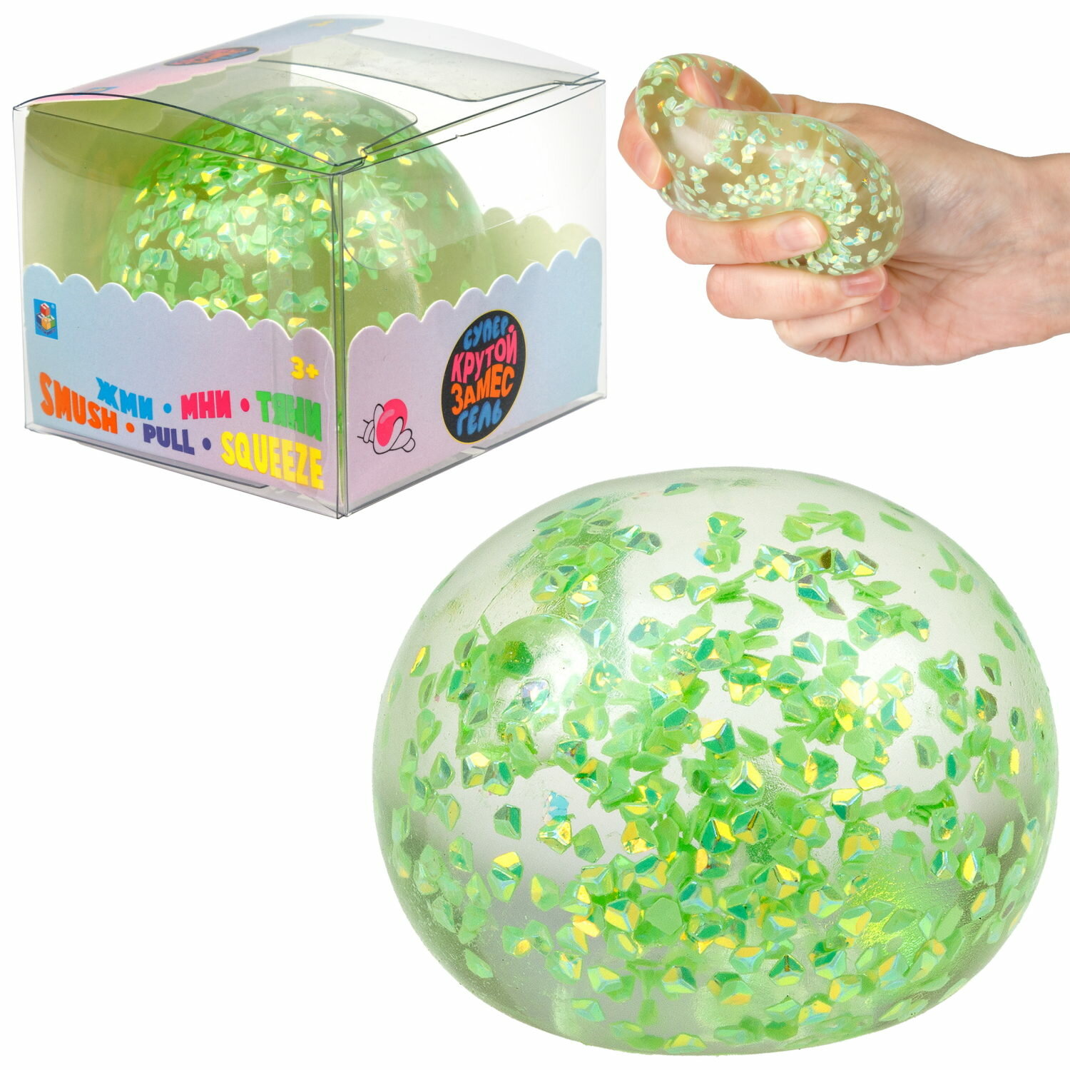 1toy Крутой замес Супергель зелёный шар бриллиант, 6см, в ПВХ кор.