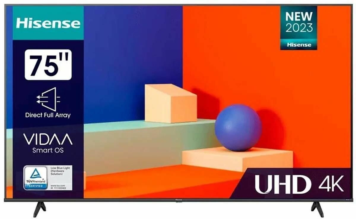 75" Телевизор Hisense 75A6K, DLED, 4K Ultra HD, черный, смарт ТВ, VIDAA