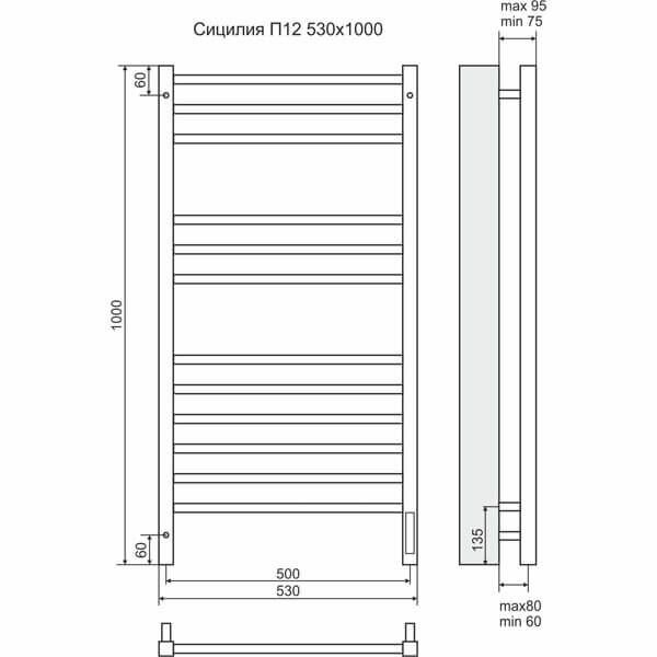 Полотенцесушитель электрический Terminus Сицилия П12 50x100, sensor quick touch - фото №9