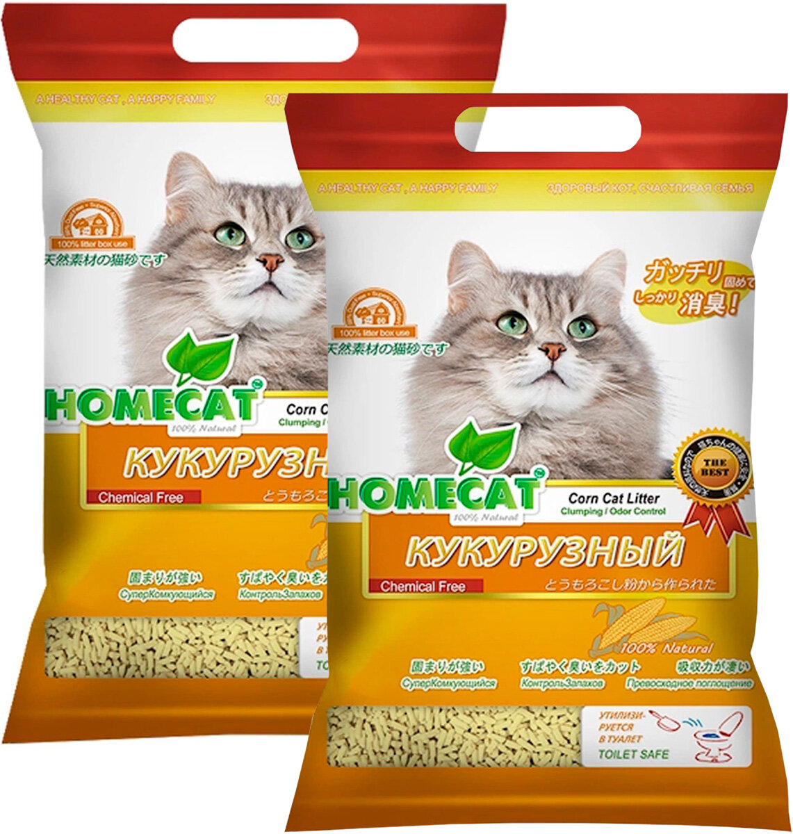 HOMECAT эколайн кукурузный наполнитель комкующийся для туалета кошек (6 + 6 л)