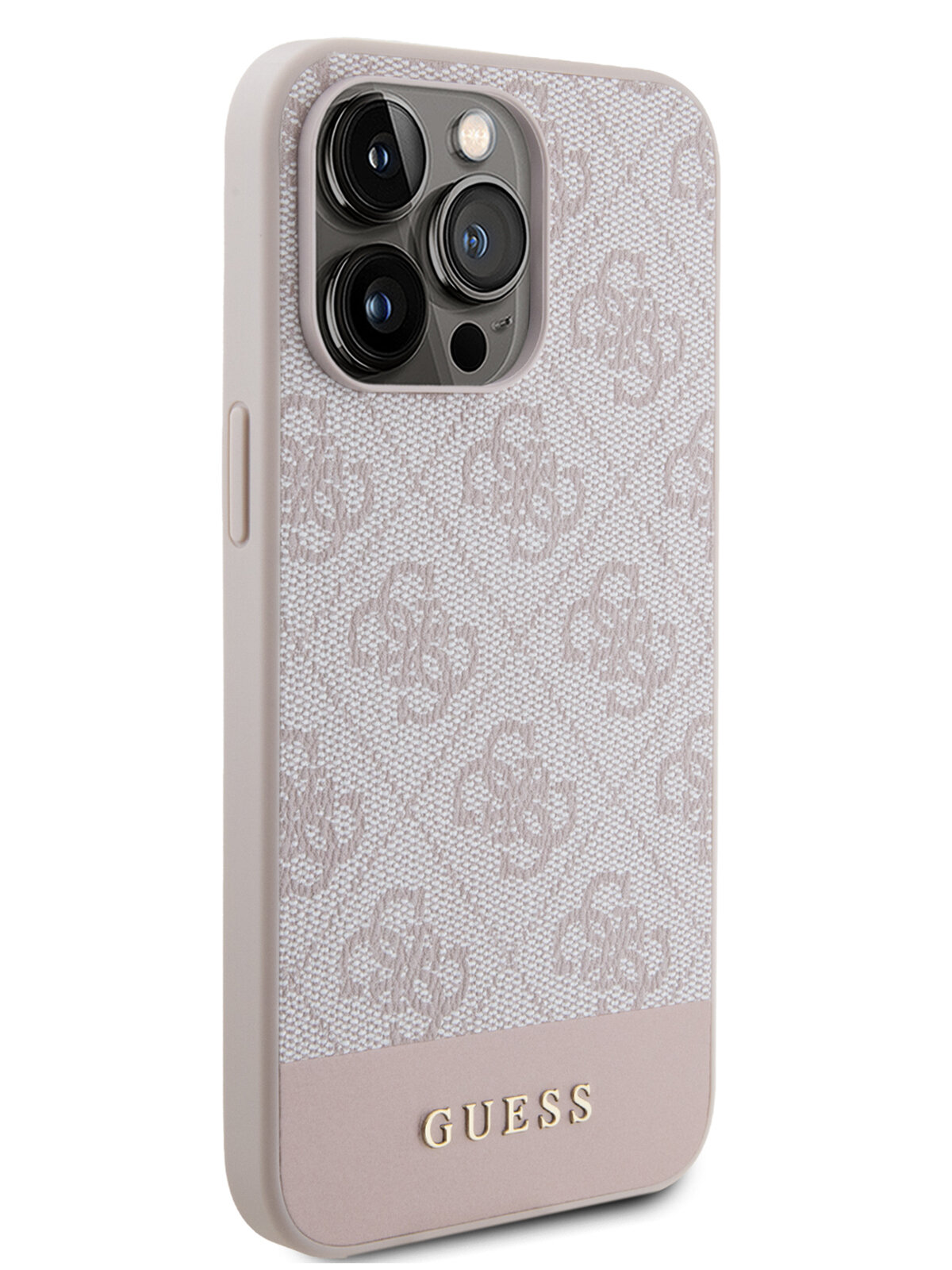 Guess для iPhone 15 Pro Max чехол PU 4G Bottom stripe Metal logo Hard Pink — фото 1
