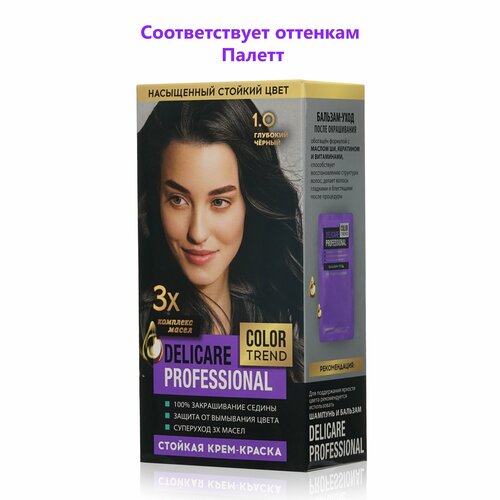 Стойкая крем - краска для волос Delicare Professional Color Trend 1.0 Глубокий черный