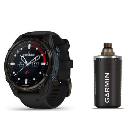 Garmin Descent Mk3i – 43 mm Carbon Gray DLC Titanium with Black Silicone Band and Descent T2 Transceiver