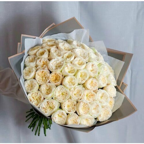 Букет Пионовидные розы белые 51 шт, красивый букет цветов, шикарный, цветы премиум, роза.