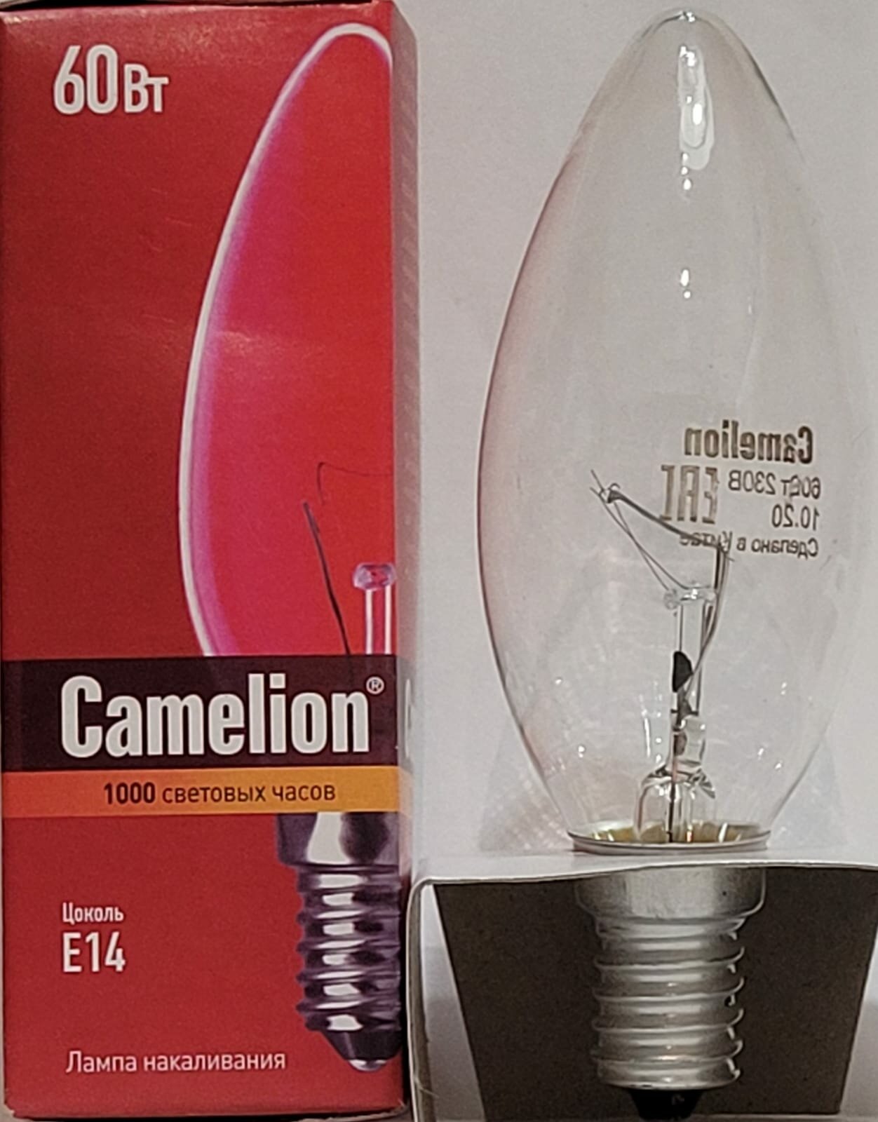 Лампа накаливания Camelion 8970, E14, B35, 60 Вт, 2700 К