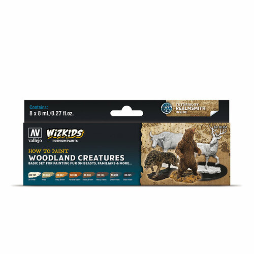 Набор акриловых красок Vallejo Wizkids Premium - Woodland Creatures 80254 (8 красок по 8 мл)