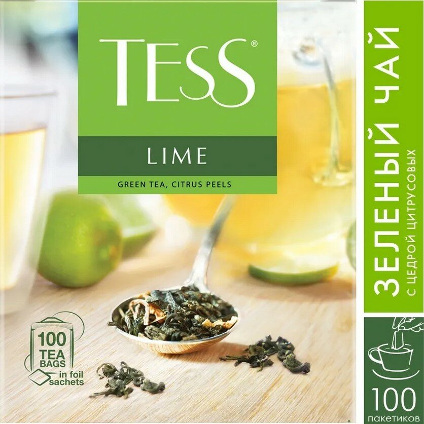 Чай зеленый Tess Lime в пакетиках, 100 пак.