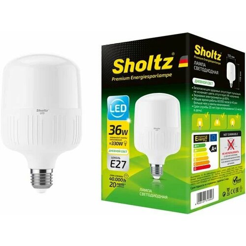 Лампа светодиодная энергосберегающая Sholtz 36Вт 220В туба T100 E27 4200К пластик(Шольц) LEB3189