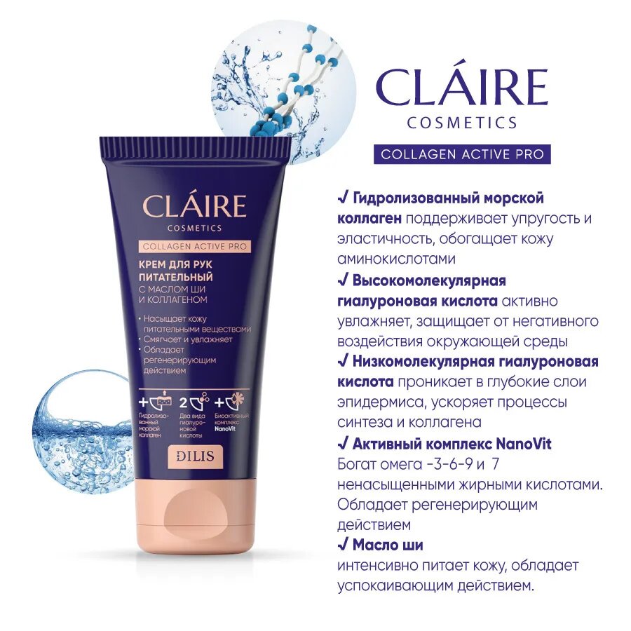 CLAIRE Крем для рук питательный Collagen Active Pro 50мл