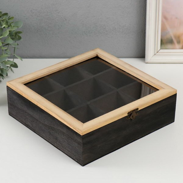 фото Шкатулка дерево с делениями "Квадратная" 24х24х7.5 см