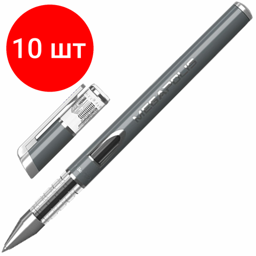 Комплект 10 шт, Ручка гелевая ERICH KRAUSE Megapolis Gel, черная, корпус с печатью, узел 0.5 мм, линия письма 0.4 мм, 93