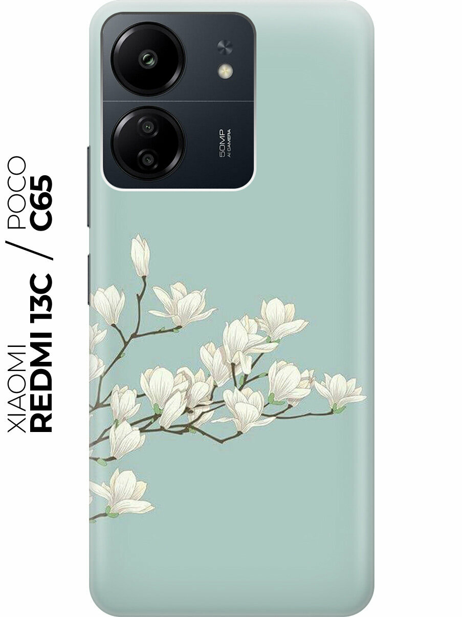 Силиконовый чехол на Xiaomi Redmi 13C / Poco C65 / Сяоми Редми 13С / Поко С65 с рисунком "Сакура на голубом"