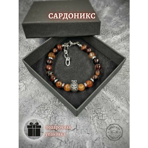 фото Браслет коллекция " люкс", металл, сардоникс, фианит, 1 шт., размер 22 см, диаметр 11 см, коричневый нет бренда