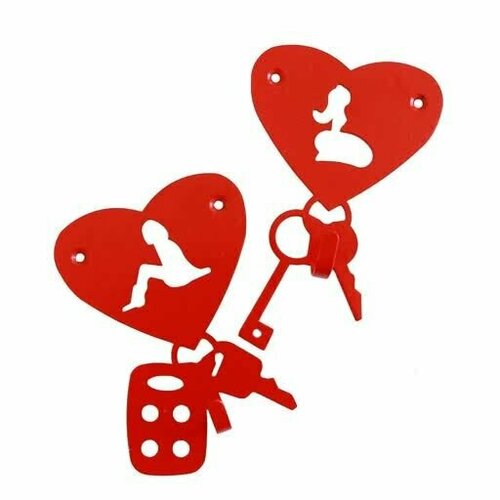 Набор крючков (2шт) Сердечки, красный, металл