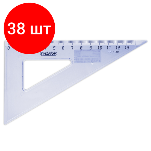 Комплект 38 шт, Треугольник пластиковый 30х13 см, пифагор, тонированный, прозрачный, 210617