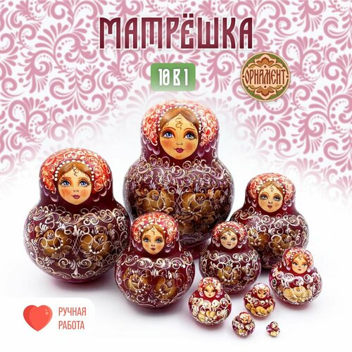 Матрешка деревянная детская традиционная гжель 10 мест 14 см