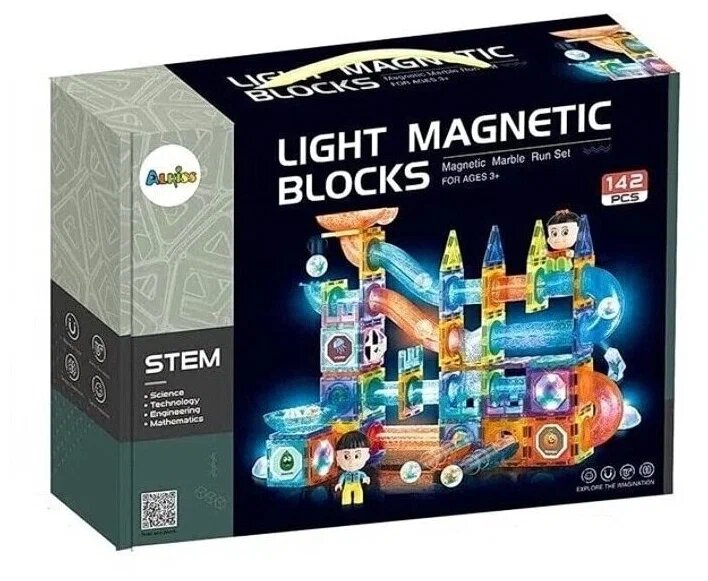 Светящийся магнитный конструктор Magnetic Blocks №2305 142 деталей/ конструктор лабиринт с шариками