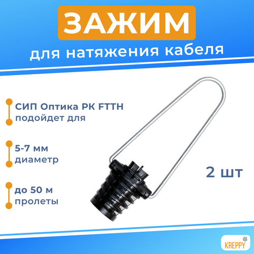 НЗ зажим анкерный для кабеля круглого сечения 5-7 мм (2 шт.) стриппер механический knipex для коаксиального кабеля ø 4 8 7 5 мм круглого пвх кабеля 3 х 0 75 мм² длина 100 мм sb