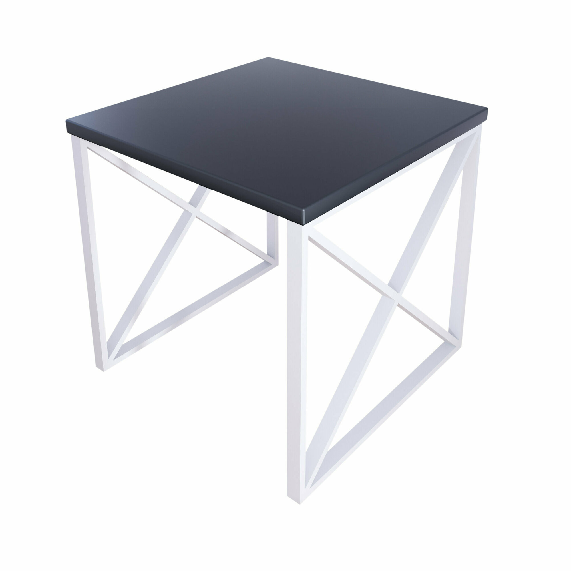 Стол кухонный Loft с квадратной столешницей цвета антрацит из массива сосны 40 мм и белыми металлическими крестообразными ножками, 70x70х75 см