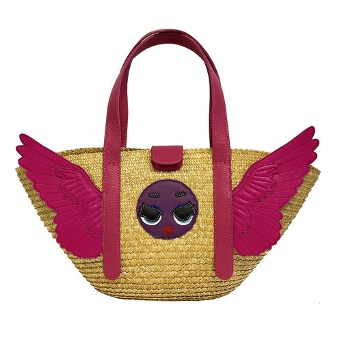 Сумка пляжная Kurguzova Смайл, фактура плетеная, фуксия