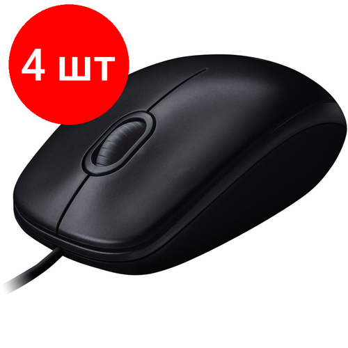 Комплект 4 штук, Мышь компьютерная Logitech USB WIRED M100R DARK/GREY (910-006765)