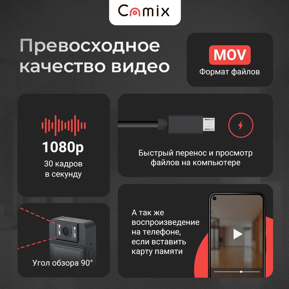 Мини видеокамера Camix MD160 с онлайн-трансляцией и цветным LED-экраном, беспроводная микро камера наблюдения — фото 1
