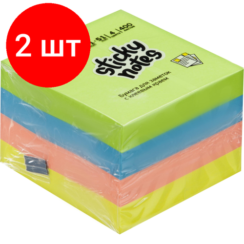 стикеры attache selection куб 51х51 неон 1 4 цвета 400 л Комплект 2 штук, Стикеры Attache Selection куб 51х51, неон-2 4 цвета 400 л