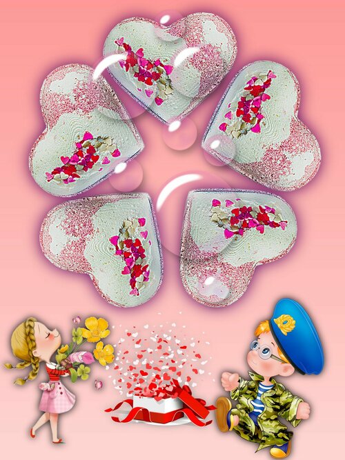 Подарочный набор бомбочек бурлящее сердце для ванны с эфирным маслом иланг-иланг и нежной пенкой