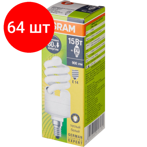 Комплект 64 штук, Лампа энергосберегающая OSRAM DST MTW 15W/827 220-240V E14 4052899916180