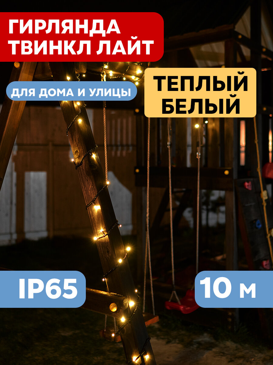 Гирлянда "ТВИНКЛ ЛАЙТ LED" (с контроллером 8 режимов) 10м 100LED 10Вт 220В IP 44 мульти. 303-139 Neon-Night - фото №1