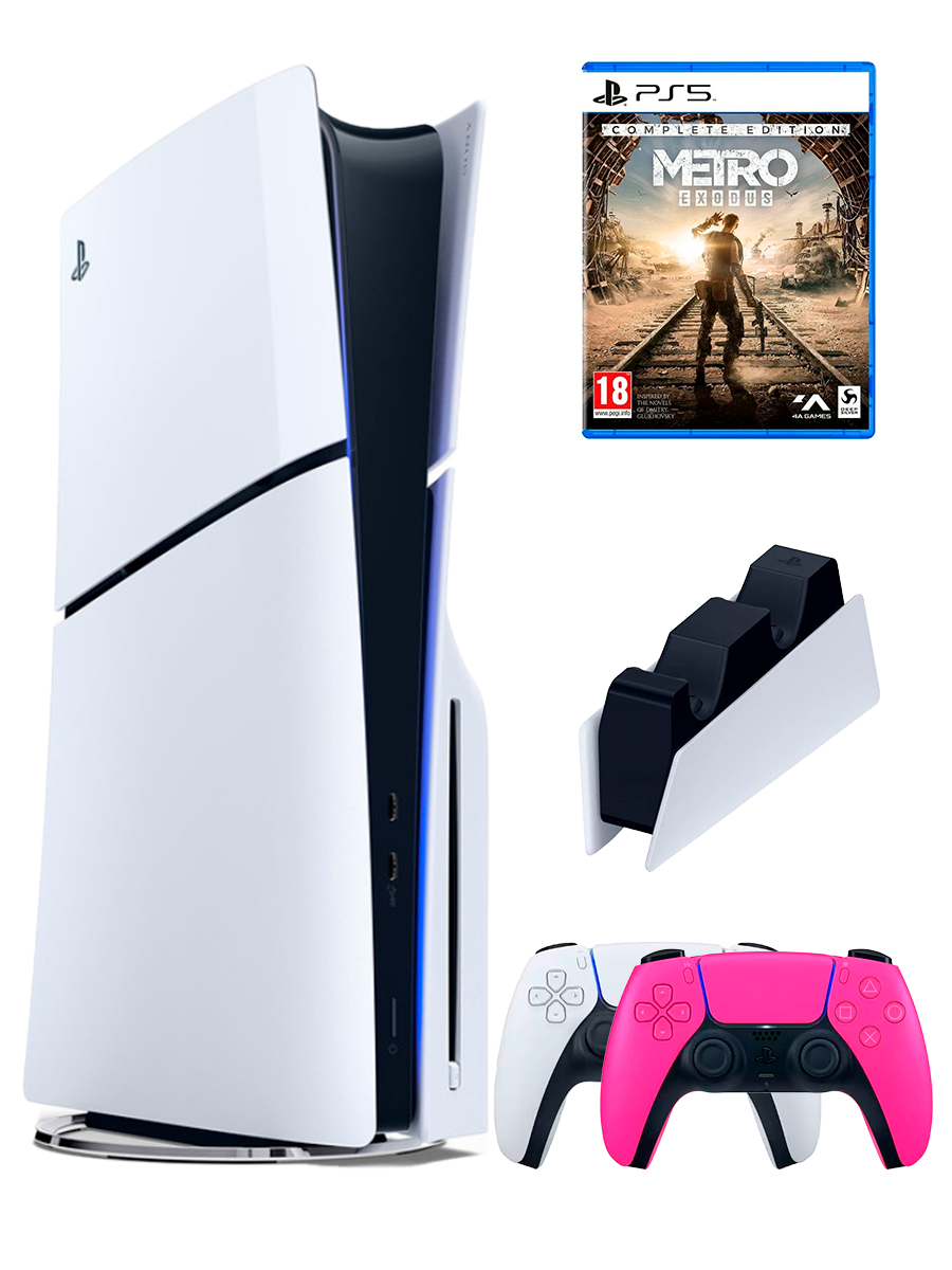 PS5 (ПС5) Игровая приставка Sony PlayStation 5 Slim disc + 2-й геймпад(розовый) + зарядное + игра MetroEx
