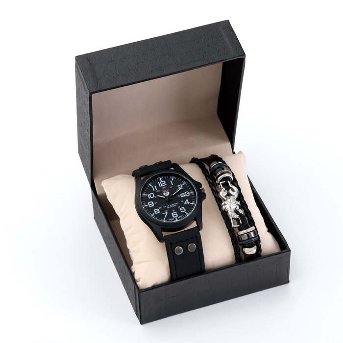 Мужской подарочный набор "Скорпион" 2 в 1: наручные часы, браслет 10068408