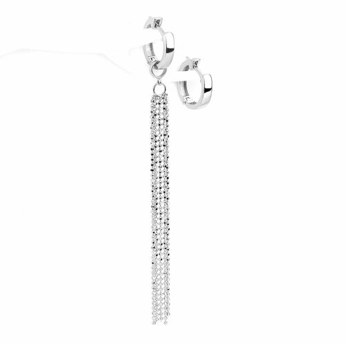 Серьги Sirius Jewelry, серебро, 925 проба, родирование, размер/диаметр 15 мм, длина 7 см, серебряный