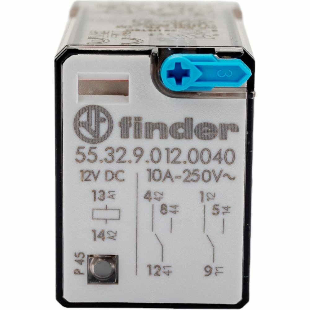 Finder Промежуточное реле; 2 перекидных контакта 10А ;= 12В DC 553290120040
