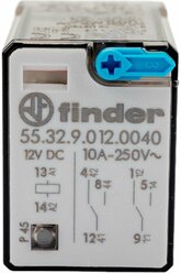 Промежуточное реле Finder 2 перекидных контакта 10А, = 12В DC, 553290120040