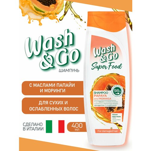 Wash&Go Шампунь с экстрактом Папайи для поврежденных волос, 400 мл шампунь для волос rice day шампунь для волос интенсивное восстановление для поврежденных волос