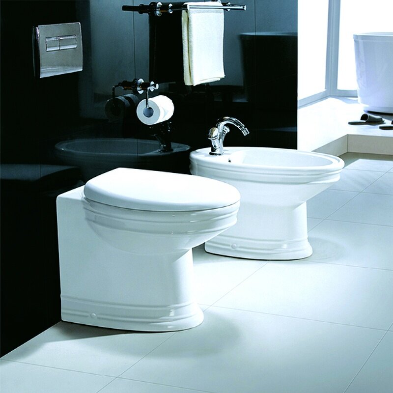 CeramaLux Luxe Classic 2474 Унитаз напольный приставной с крышкой микролифт (белый декорированный)
