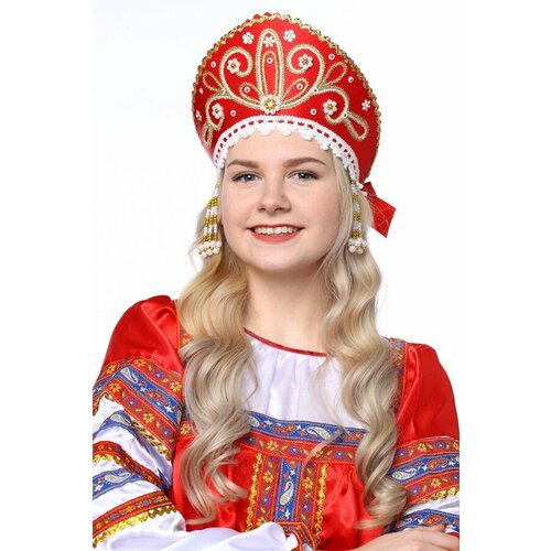 Кокошник Девичий красный в золоте красный круглый кокошник kokoshnik 04