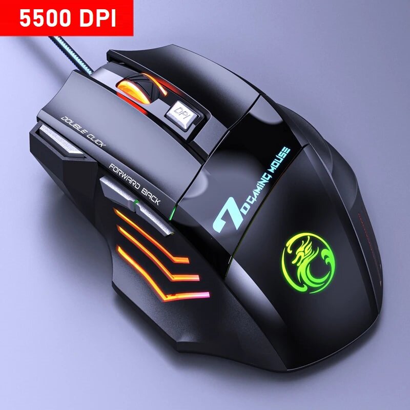 Игровая мышь c подсветкой RGB, 6000K, DPI 1000–5000, 7 программируемых кнопок, черный