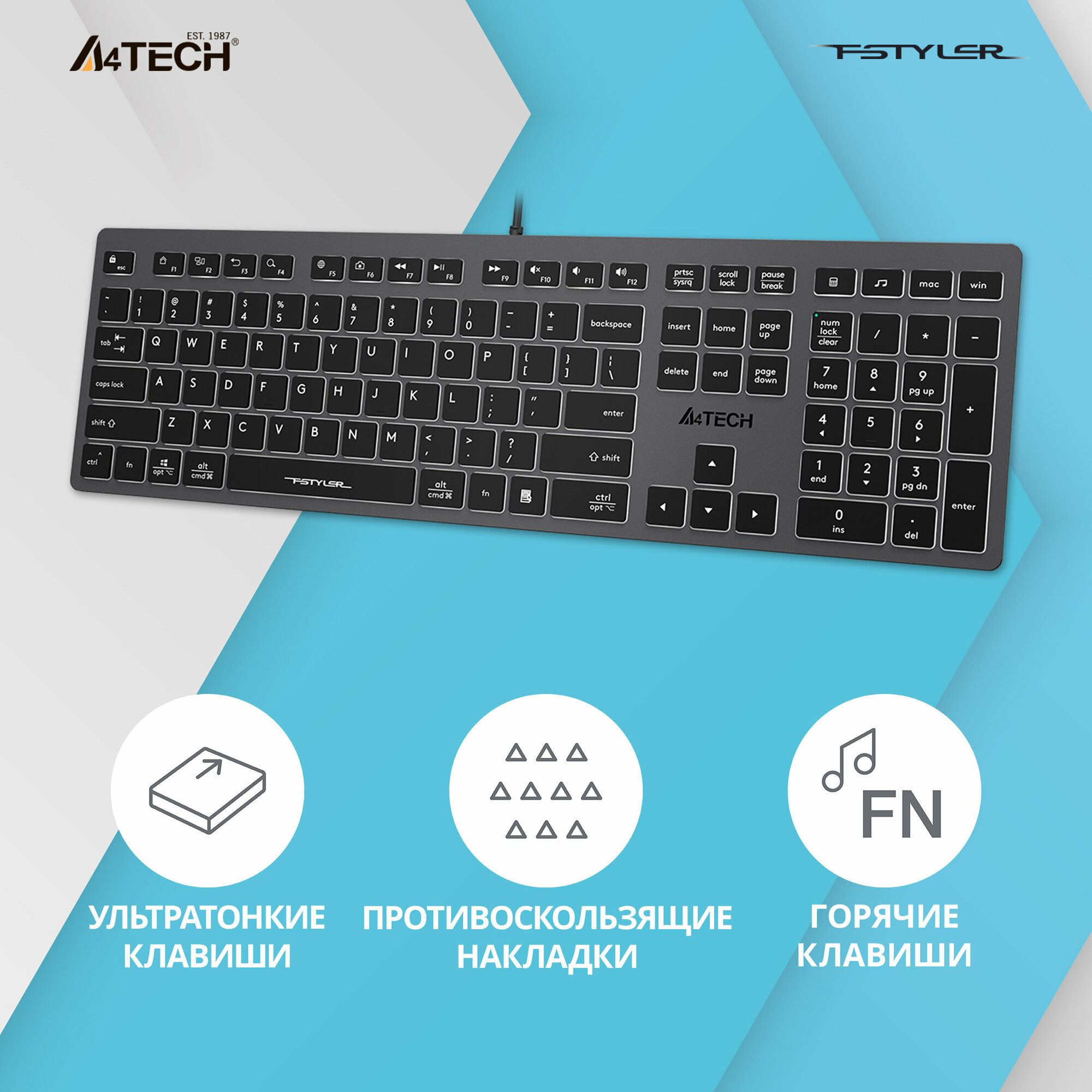 Клавиатура A4Tech Fstyler FX60 серый/белый (fx60 grey / white) - фото №16