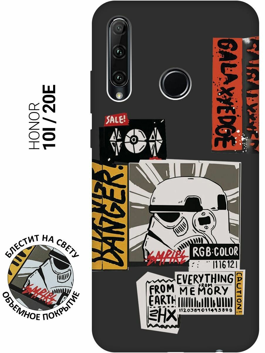 фото Матовый Soft Touch силиконовый чехол на Honor 10i, 20e, Хонор 10 ай, 20е с 3D принтом "Stormtrooper Stickers" черный