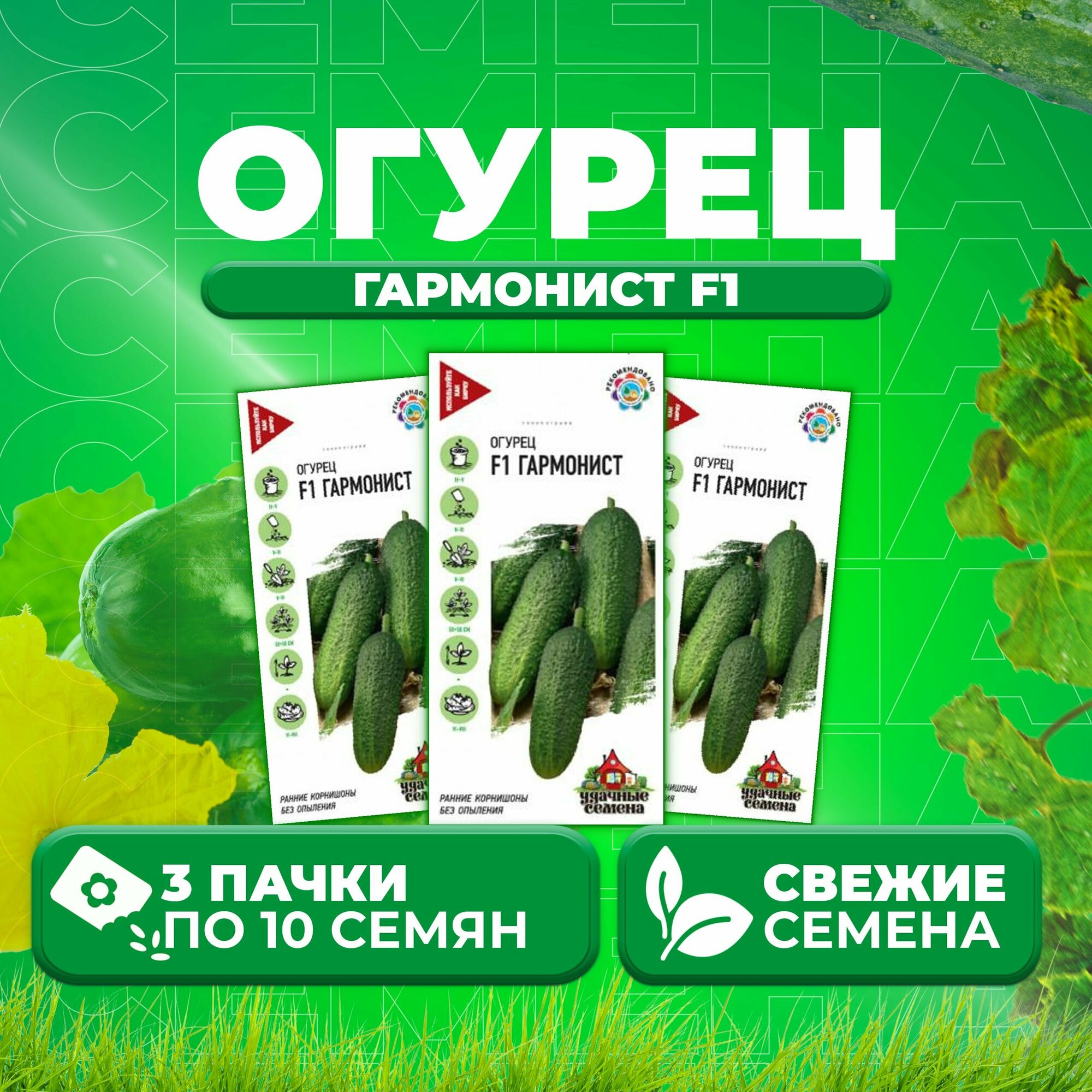 Семена Огурец "Гармонист F1", серия 1+1, 2 упаковки + 2 Подарка - купить в интер