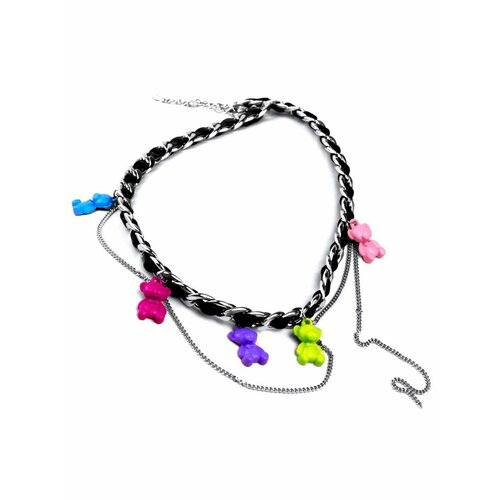 Колье, длина 35 см, черный/серебристый